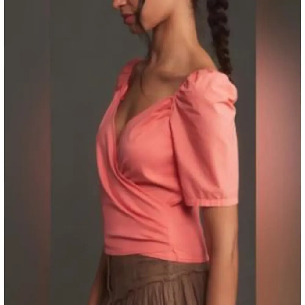 Anthropologie Women's Puff-Sleeve Wrap Top Pink XXS NWT 98